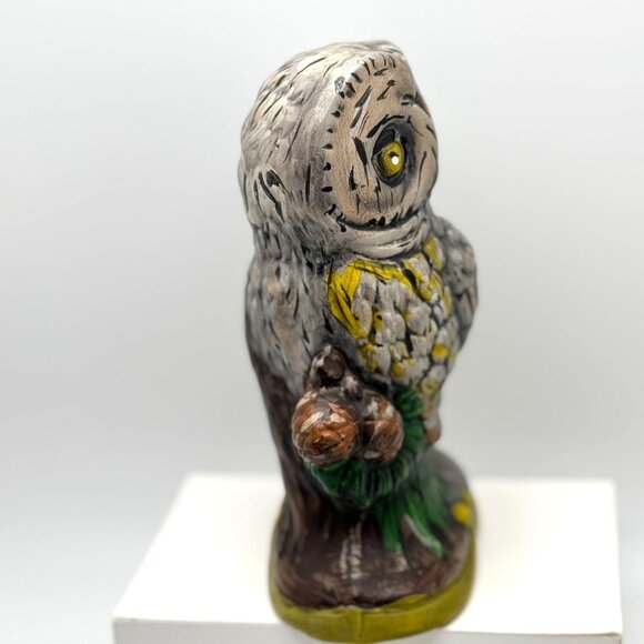 Vintage Hand-Painted Ceramic Owl Figurine Statue With Tree & Acorns - Picture 8 of 10